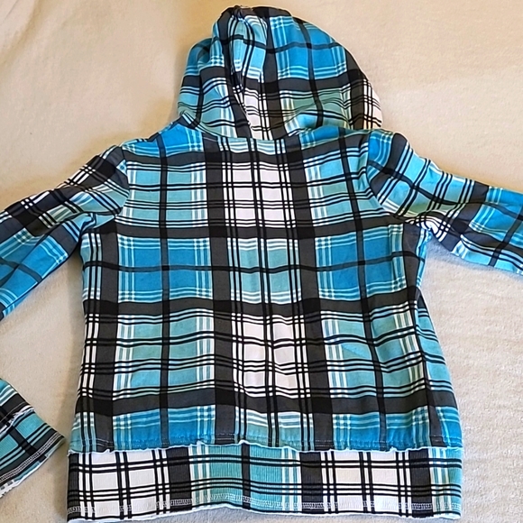 Y2K Zipup BillaBong Reversible Hoodie, Blue Plaid, front pockets, Writing Inside - Picture 4 of 8